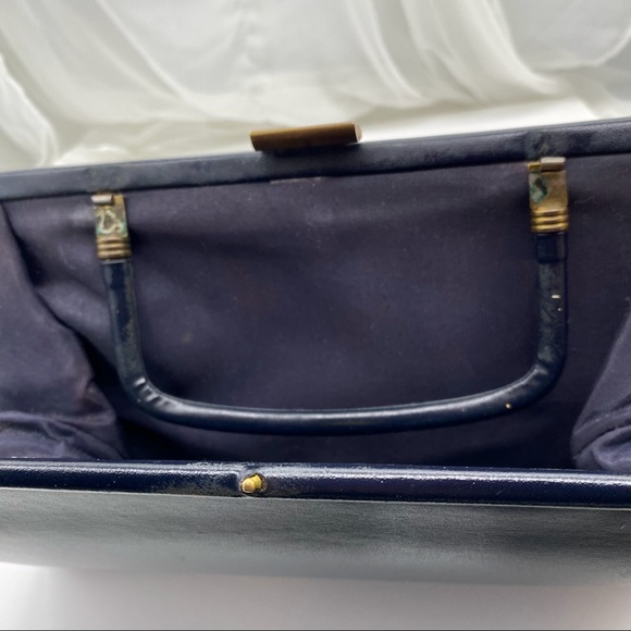 Vintage Garay Handbag Foldable Handle 2 Extra Pockets Inside Black Leather - Picture 3 of 7